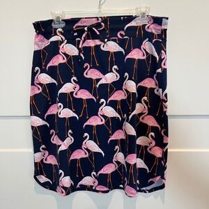 Agnes & Dora Womens Medium Flamingo Print Knit Pencil Skirt Drawstring Navy Pink